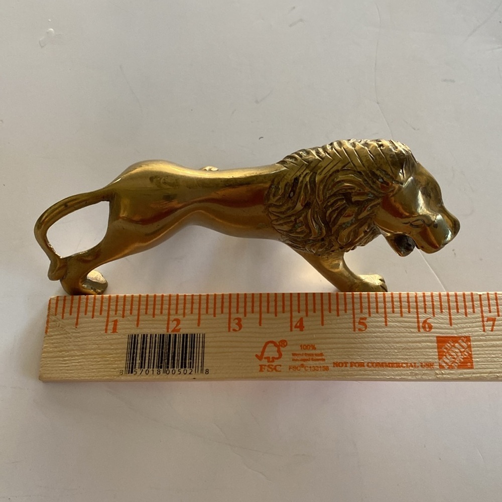 Solid Brass  Lion Figurine 6.5” Long